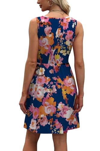 Image of WIHOLL Women's Summer Dress 2026 A-Line Sleeveless Casual Sundress with Pockets Floral /Solid