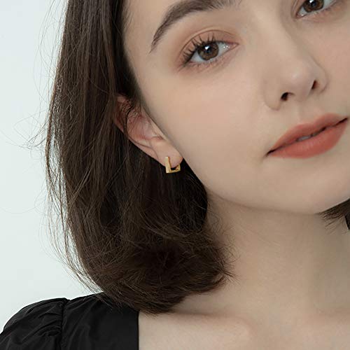 2 Pairs 14K Gold Plated Minimalist Hoop Earrings Small Dainty Geometric Square and Rectangle Huggies Hoops for Girls Women Gift, gold, silver and black2