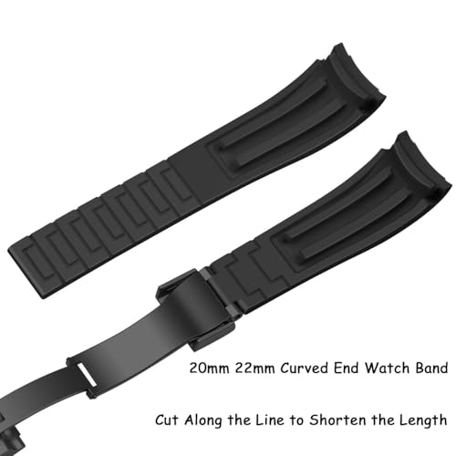 Image of Juntan 18mm 20mm 21mm 22mm Curved End Rubber Watch Band, Tapered Silicone Curved Replacement Watch Strap for Men Women with Metal Classic Diving Buckle