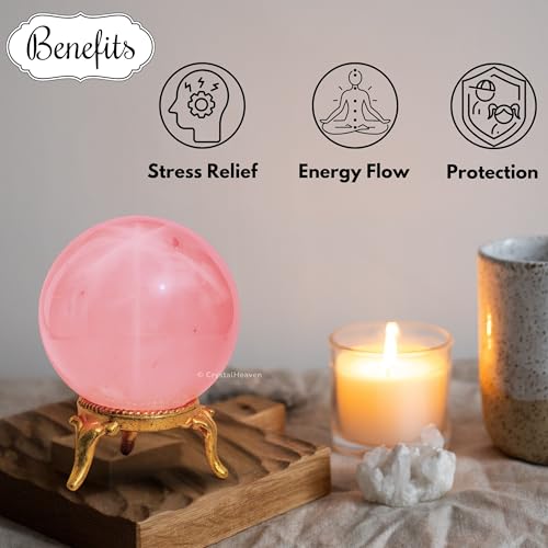Image of Certified Star Rose Quartz Crystal Ball for Meditation | Premium Crystal Vastu Items for Home and Feng Shui Items for Good Luck - Pooja Supplies and Spiritual Practices (1.5 inch Inch)
