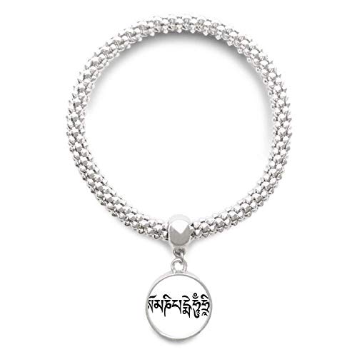 Bracelet bouddhisme sanscrit chaîne argentée pendentif rond femme bijoux