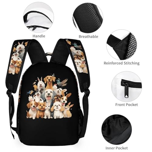 Dogs And Birds 3 PCS Backpack Set Casual Daypack with Insulated Lunch Bag & Pencil Case3