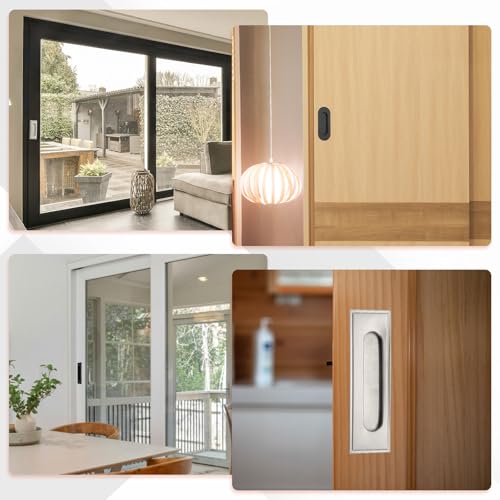Tiradores empotrados para puertas de bolsillo uxcell, 2 piezas, acero inoxidable rectangular, negro, 4,3 pulgadas miniatura 6