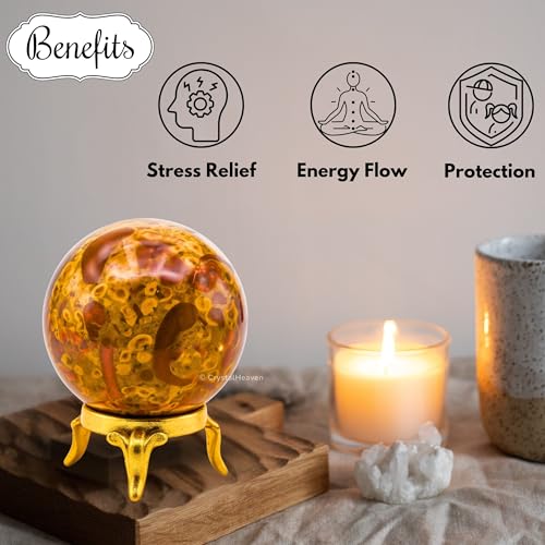 Image of Certified Crystal Fruit Jasper Ball for Meditation - Premium Crystal Vastu Items for Home and Feng Shui Items for Good Luck - Ideal for Pooja Supplies and Spiritual Practices (1.5 Inch)