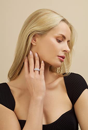 Barzel 18K White Gold Plated Wedding Band Wide Cubic Zirconia Eternity Ring For Women (Silver, 6) #TOP2