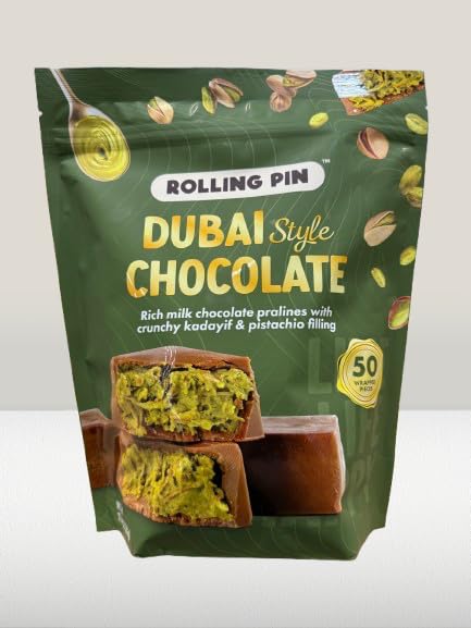 Dubai Style Chocolate Pistachio Pralines – Pack of 2 | Product of Belgium | 100 Wrapped Pieces | Rich Milk Chocolate with Crunchy Kadayif & Pistachio Filling | 2 x 17.64 oz Gift Boxes