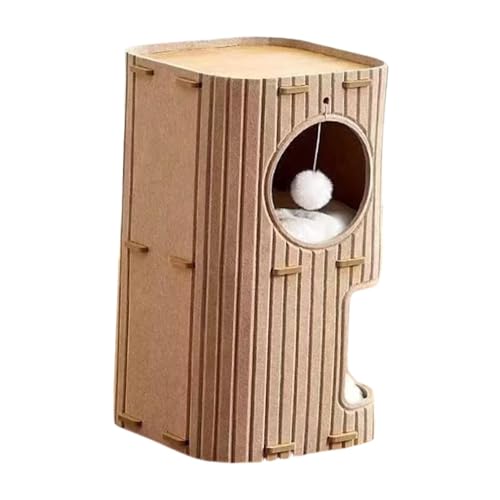 Fenteer キャットハウス スクラッチャー マット2枚付き 二段式 睡眠 フェルト クライミング ペットアクセサリー 家具プロテクター 複数の猫用 洞窟, キャメル