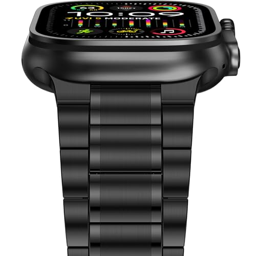 Anlinser Metal Straps Compatible with Apple Watch Strap 49mm 46mm 45mm 44mm 42mm, Five-link Stainless Steel Bands for iWatch Ultra 3/2/1 SE Series 11 10 9 8 7 6-1 (Black)
