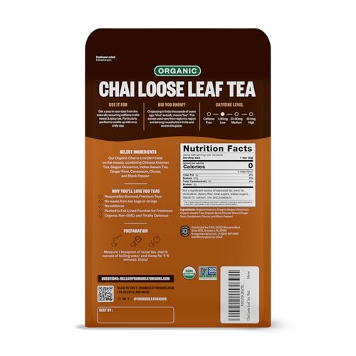 Image of FGO Organic Chai Tea, 4 Ounce Loose Leaf, Resealable Bag, Packaging May Vary (Pack of 1)