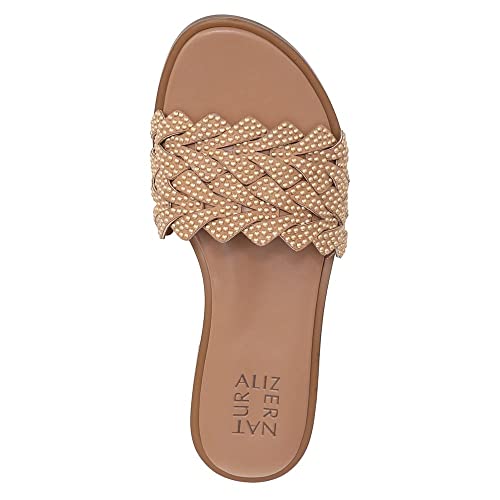 Naturalizer Fernanda Dressy Summer Sandals For Women – Pyramid Crystal Embellishment – Microfiber Upper Cookie Dough Beige Fabric 12 W (C) #TOP3