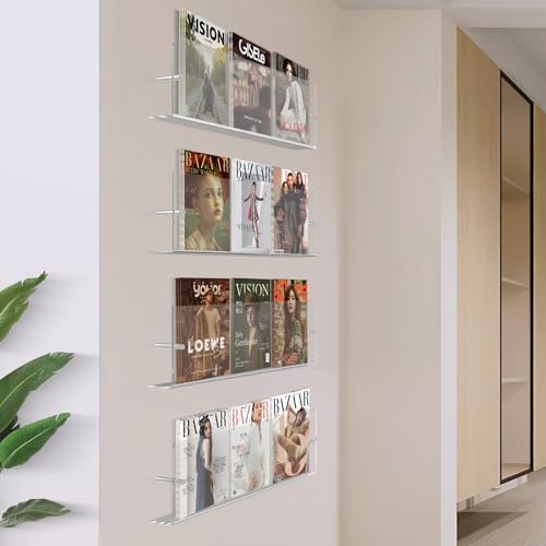 Duvindd 02 2 Pack Acrylic Magazine Holder Rack Brochure Holder Wall Mount 24 Inch Clear Hanging Magazine Rack Floating Bookshelf thumb #8