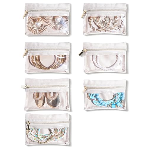 Lolalet Bolsas de Joyería de Terciopelo con Ventana Transparente, Organizador de Joyería Compacto para Pendientes, Pulseras, Collares y Anillos para Mujeres y Niñas - 7PCS