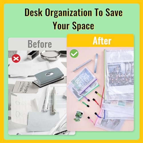 Image of EOOUT 14pcs Zip Pouch Organizers, Mesh Bags with Zipper, 8 Sizes 14 Colors, Waterproof, for Travel, School, Office & Home