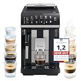 KKT KOLBE Pure Kaffeevollautomat mit Milchschaumdüse, ColdBrew und Zubehör, 2 Tassen Funktion, 15 Bar, 7-stufiges Mahlwerk, Touchscreen, Automatische Reinigung, 4 Getränke, Schwarz Silber