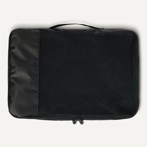 Amazon Essentials 4-teiliges Packwürfel-Reisezubehörset, Gepäckorganizer mit Doppelreißverschluss, Netzoberseite, 100% Polyester, mittelgroß, schwarz (früher Amazon Basics) 5