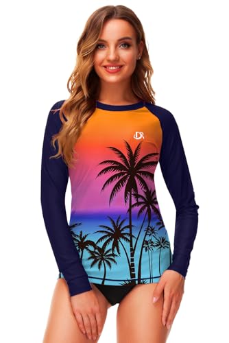 Image of Deerose Womens Gradient Rash Guard UPF 50+ Swim Shirts Surfing Top with Thumb Hole