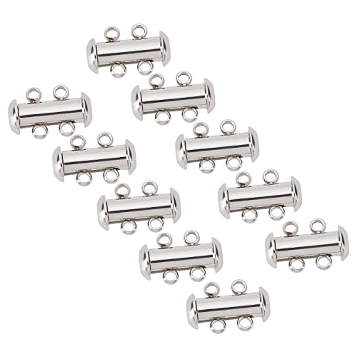 PH PandaHall 10 Sets Stainless Steel Slide Lock Clasps Tube Necklace Multilayer Chain Clasp Connectors 2 Strands Jewelry Clasps for Necklace Bracelet Jewelry Findings 15x10x6.5mm, Hole 1.8mm