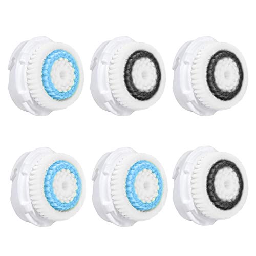 Compatiable For Facial Cleansing Brush Heads, Face Brush Head Replacement as Brush Head Facial Cleaning Tool (6 Pack, Blue+Black)