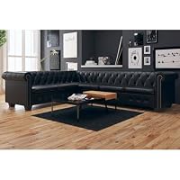 Teenpull Canapé d'angle Chesterfield 6 Places en Cuir synthétique Noir, mobilier de Salon, canapé modulable, D