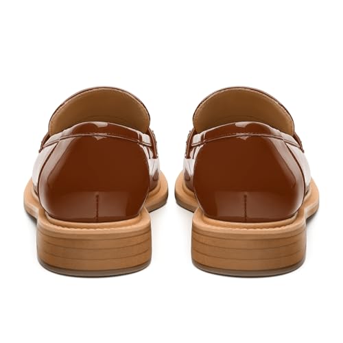 Image of JUSTDANNI Loafers for Women Slip On Shoes with Round Toe 1.2-Inch Low Chunky Block Heel Patent Comfortable Casual Dress Pump Shoes for Wedding Party Work Shopping Dating
