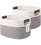 ECDYQXVU Cotton Rope Storage Baskets,15x10x9 in,Collapsible Storage Bins, Decorative Woven Basket...