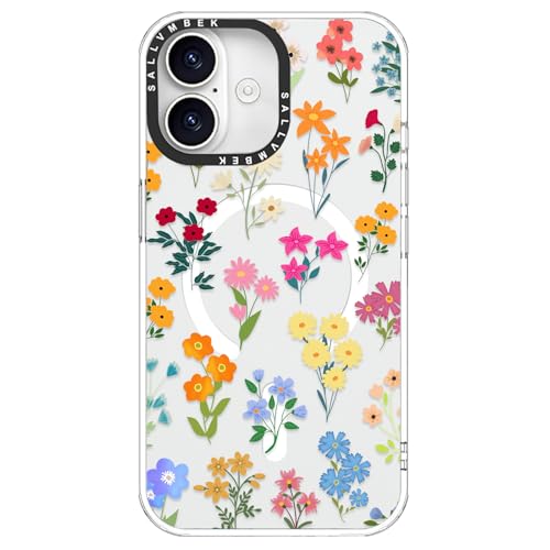 sallvmbek for iPhone 17 Case,Compatible with MagSafe,Cute Flower Print Pattern Design,Magnetic Magnet Mag Safe Shockproof Protective Clear TPU Bumper Cases Cover for Women Girly