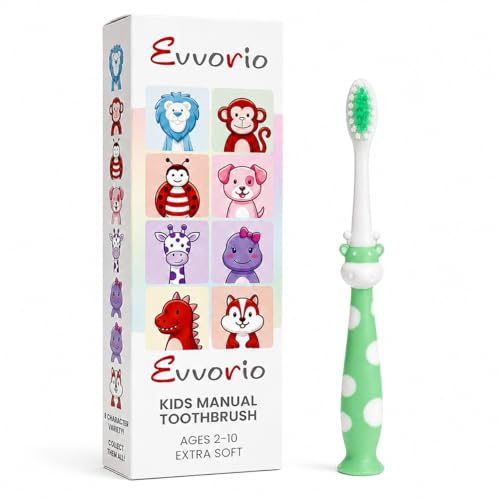Image of Toothbrush for Kids with Ultra Soft Bristles for Oral Cleaning, Suitable For 2-12 Years Toddlers, Giraffe Design, Green, Pack of 1