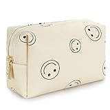 WALONER Makeup Bag For Women Preppy Makeup Bag Pu Leather Waterproof Cosmetic Bag Makeup Bag Organizer Cute Portable Makeup Bag As A Gift For Women Or,White