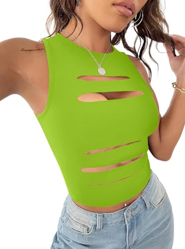 Image of LovelyWholesale Women Sexy Cut Out Crop Tank Tops Crew Neck Summer Sleeveless Top