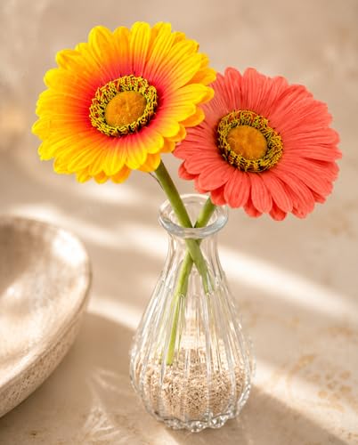 Image of Divyakosh Artificial Flower Vase | Glass Vase (1) with Gerbera Flowers (2) | Home Decoration Items for Living Room | Aesthetic Home Decor, Vase for Home decor'