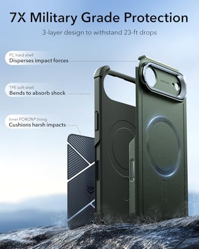 Image of ESR for iPhone Air Case with Stand, 23ft Military-Grade Drop Protection, Camera Control, Shock-Absorbing iPhone 17 Air Rugged case, Compatible with MagSafe Accessories, Cyber Series, Green