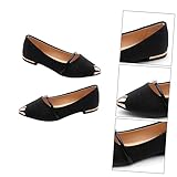DEARMAMY Zapatos Planos De Piel para Mujer, Diseño Perlas, Punta Fina, Color Negro, Talla 40, Verano, Cómodos para Trabajo y Eventos Sociales