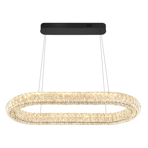 IDEQUY LED Crystal Ring Chandelier, 40'' Black Crystal Ring Pendant Light for Kitchen Island Modern Linear Oval Chandeliers for Dining Room Dimmable 3000K-6000K by IDEQUY - Image 9