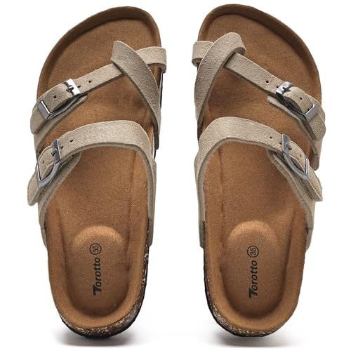 Image of Torotto Boys Girls Sandals with Cork Footbed Adjustable Buckle Casual Flip Flops Sandals Open Toes Flat for Kids Toddler