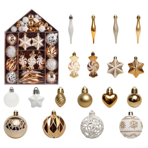 73 Stück Weihnachtskugeln Set, Plastik Weiß Gold Christbaumkugeln...