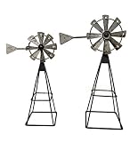 DNS S/2 Metal Windmill Art Decor Small Rustic Home Room Shelf Tabletop Desk Window Indoor Outdoor 12