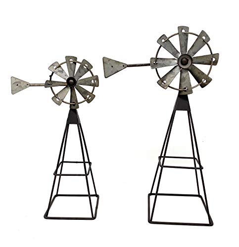 Dns S/2 Metal Windmill Art Decor Small Rustic Home Room Shelf Tabletop Desk Window Indoor Outdoor 12" & 10" H #TOP10