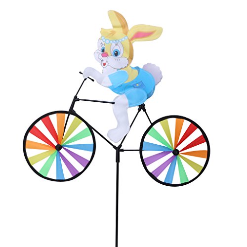 Jigang Colorful Windmills Pinwheels Cute 3D Animal on Bike Windmill Child Outdoor Toy Gift Garden Tools Yard Decor for Children to Assemble (1 Pc) (Rabbit)