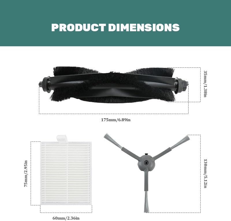 10-piece Robot Vacuum Cleaner Replacement Parts Kit (including 1 Roller Brush + 3 HEPA Foam Filters + 6 Side Brushes), Suitable for Daily Maintenance and Parts Replacement of Corresponding Model Robot