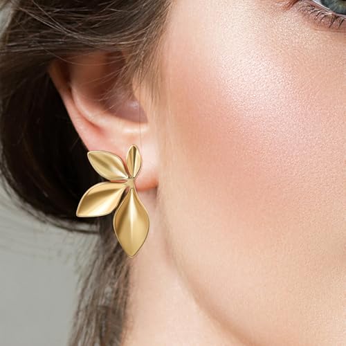 Gold Leaf Stud Earrings Medium Leaf Drop Dangle Earrings for Women Hypoallergenic Plant Earrings for Vacation Leaf Jewelry for Gift2