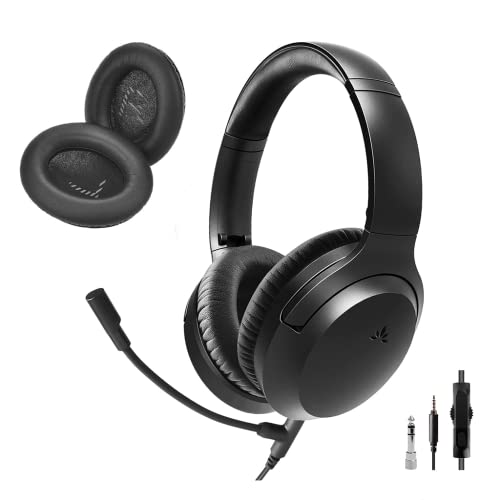 Avantree Aria Line M - Wired Over-Ear Headphones & Avantree Black Replacement Earpads For Aria Series #TOP8