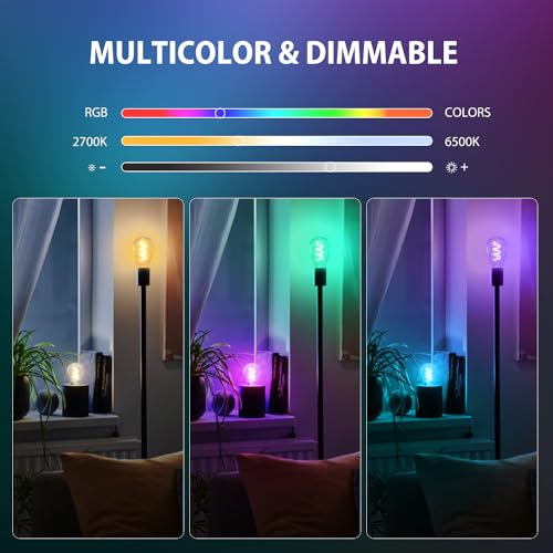 LVWIT Smart Filament Light Bulb,Alexa Dimmable LED Color Changing Light Filament Bulb,E27 WiFi RGB Smart Filament Bulb,Compatible with Alexa,Echo,Google Assistant Include Remote Control(6.3W,470LM) - Image 6