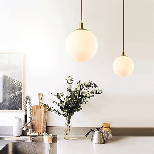 Lámpara de techo de bola de cristal blanco y latón E27 2