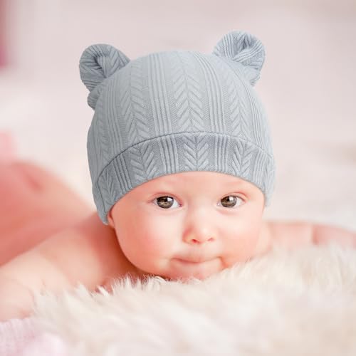 Image of BQUBO Newborn Baby Hats Bear Ears and Mittens Sets Preemie Caps Baby Boy Girl Infant Hospital Beanie for 0-3 Months