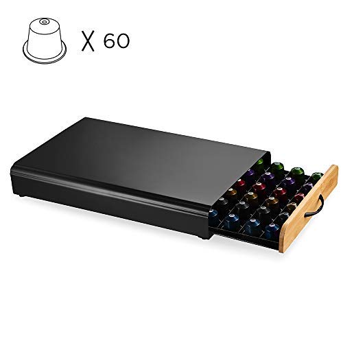 ecooe Coffee Capsule Holder Stainless Capsule Rack for 60 Nespresso Capsules Dispenser with Non-Slip Surface Grid Drawer
