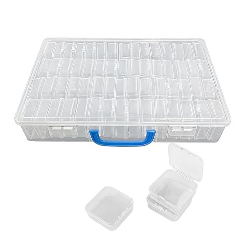 Bead Organizer Box, 60 Pcs Small Clear Storage Boxes with Large Craft Case with Handle, Mini Plastic Portable Containers for Jewelry Making, Crafts, Diamonds DIY, Seed, Screws Seeds, Small Parts