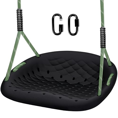 WWFFEN Schaukel Outdoor, Kunststoff Rutschfester Kids/Erwachsene Schaukelsitz mit Verstellbarem Seil und Karabiner 250 kg Tragkraft,Outdoor Gartenschaukel Spielplatz Schaukelzubehör,Schwarz