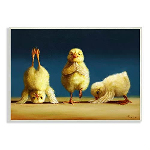 Image of 'Yoga Chicks Funny Stretching Poses Farm'| Wall Plaque Art | Stupell Industries | 19 x 13 Inches, Easy to Hang and Sturdy, Made in USA, by Lucia Heffernan