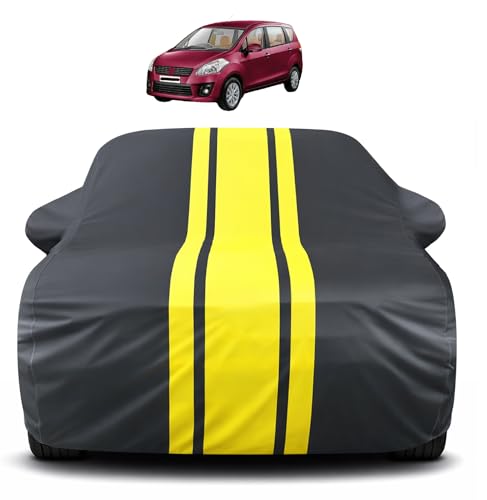 Image of Auto Hub Car Cover Compatible with Maruti Ertiga (Model : 2012-2018) with Mirror Pocket, Soft Cotton Lining, Ertiga Car Cover Waterproof - Yellow-Black