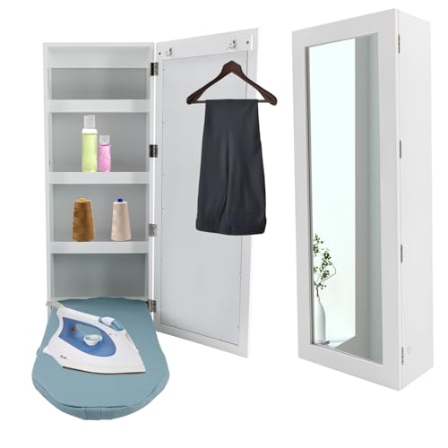 Wall-mounted Ironing Board Cabinet With Mirror And Shelf, Multifunctional Design, Compact Size 37.5x14 Inches, Waterproof And High Temperature Resistant Ironing Board, Suitable For Homes